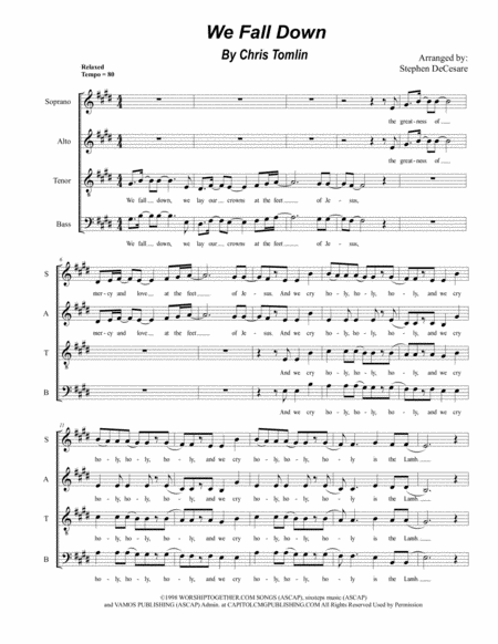Free Sheet Music We Fall Down For Satb