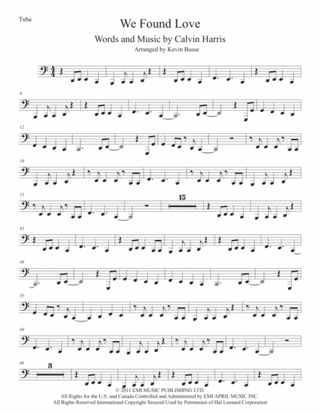 We Found Love Easy Key Of C Tuba Sheet Music