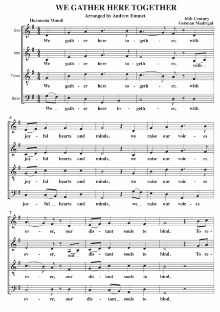 Free Sheet Music We Gather Here Together A Cappella