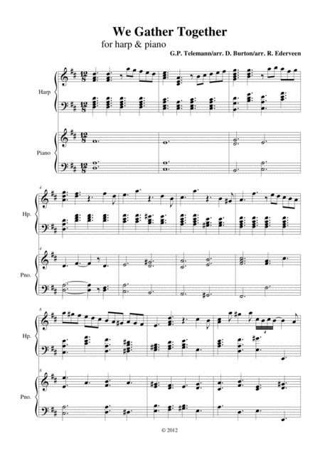Free Sheet Music We Gather Together Pedal Harp And Piano Duet