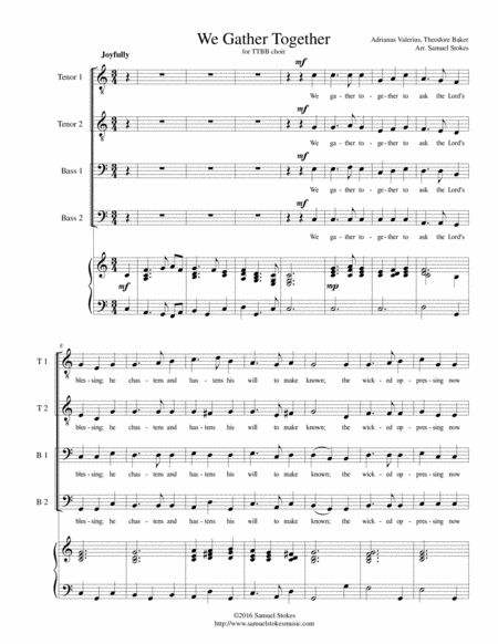 Free Sheet Music We Gather Together The Thanksgiving Hymn For Ttbb Choir With Piano Accompaniment
