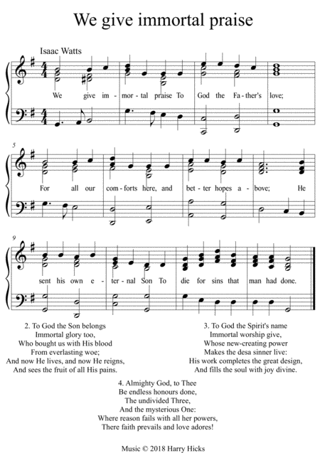 We Give Immortal Praise A New Tune To A Wonderful Isaac Watts Hymn Sheet Music