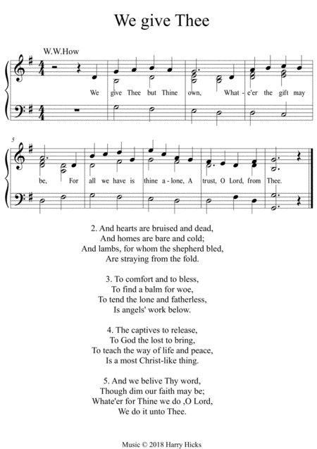 We Give Thee But Thine Own A New Tune To A Wonderful W W How Hymn Sheet Music