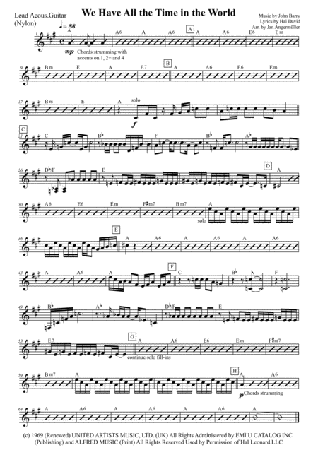 Free Sheet Music We Have All The Time In The World Lead Acoustic Guitar Transcription Of Original Louis Armstrong Recording