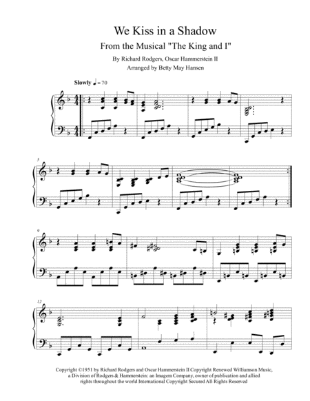 We Kiss In A Shadow Sheet Music