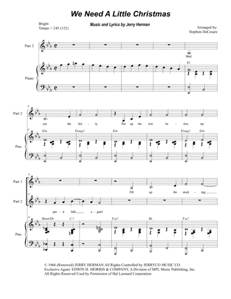 Free Sheet Music We Need A Little Christmas For 2 Part Choir