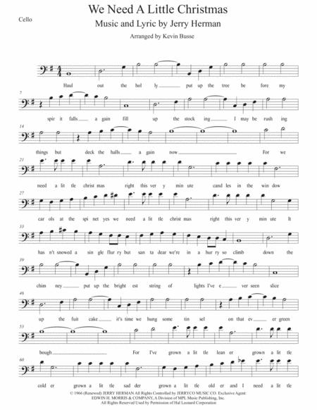 Free Sheet Music We Need A Little Christmas Original Key Cello