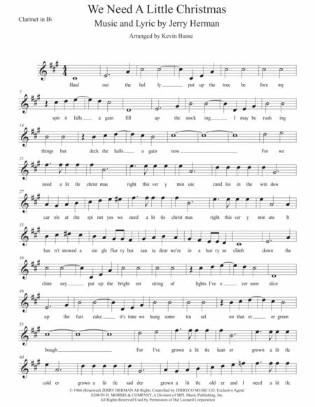 We Need A Little Christmas Original Key Clarinet Sheet Music