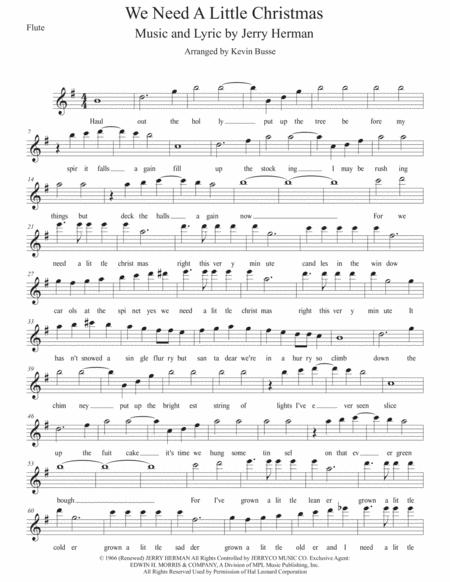 Free Sheet Music We Need A Little Christmas Original Key Flute