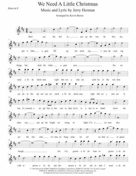 Free Sheet Music We Need A Little Christmas Original Key Horn In F
