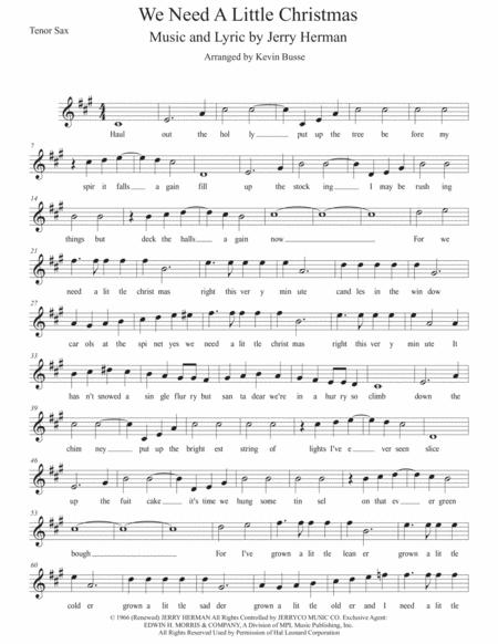 We Need A Little Christmas Original Key Tenor Sax Sheet Music