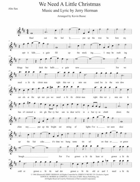 We Need A Little Christmas W Lyrics Alto Sax Sheet Music