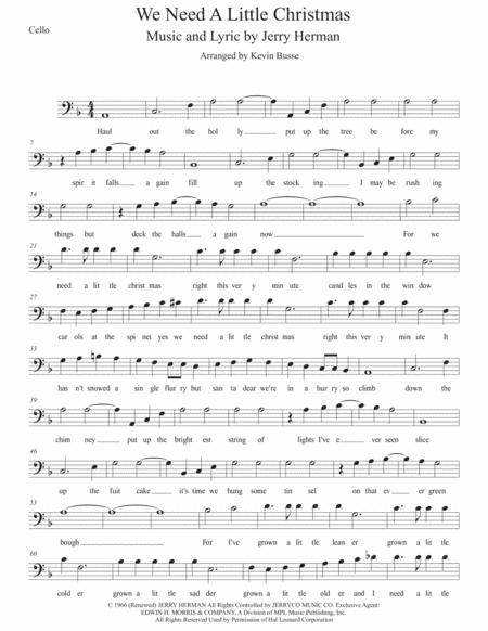 We Need A Little Christmas W Lyrics Cello Sheet Music