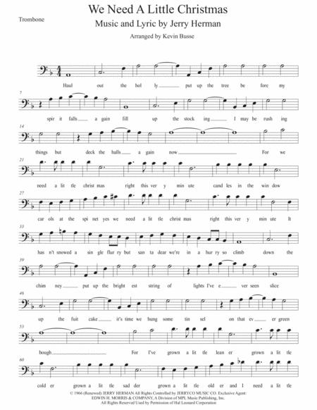 We Need A Little Christmas W Lyrics Trombone Sheet Music