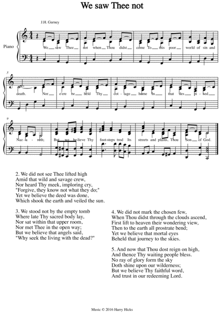 We Saw Thee Not A New Tune To A Wonderful Old Hymn Sheet Music