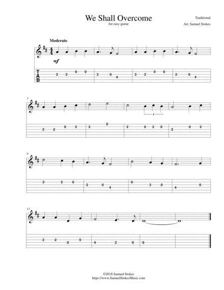 We Shall Overcome For Easy Guitar With Tab Sheet Music