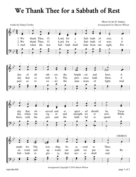 We Thank Thee For A Sabbath Of Rest Sheet Music