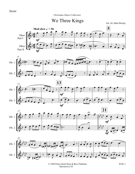 Free Sheet Music We Three Kings Duet Oboe And Oboe