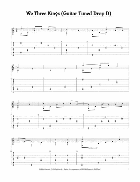 Free Sheet Music We Three Kings For Fingerstyle Guitar Tuned Drop D