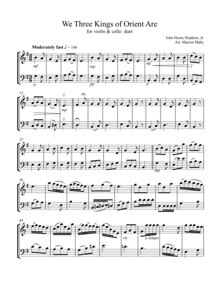 We Three Kings For Violin Cello Duet Sheet Music