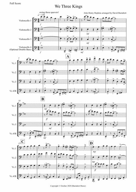 We Three Kings Jazzy Style For Cello Quartet Sheet Music