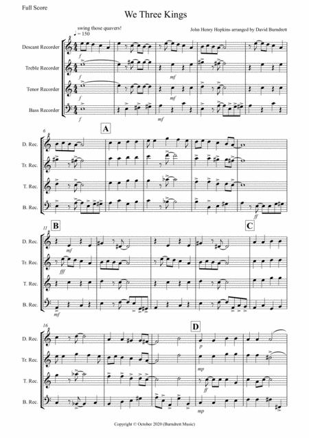 We Three Kings Jazzy Style For Recorder Quartet Sheet Music