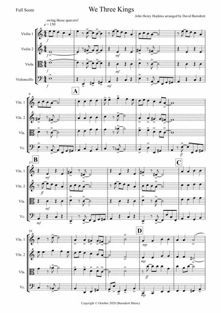 Free Sheet Music We Three Kings Jazzy Style For String Quartet