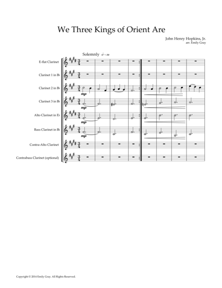 Free Sheet Music We Three Kings Of Orient Are For Clarinet Choir