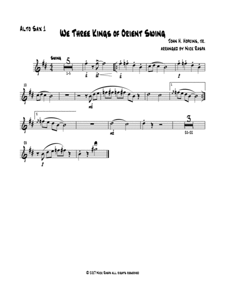 Free Sheet Music We Three Kings Of Orient Swing Easy Sax Quartet Alto Sax 1 Part