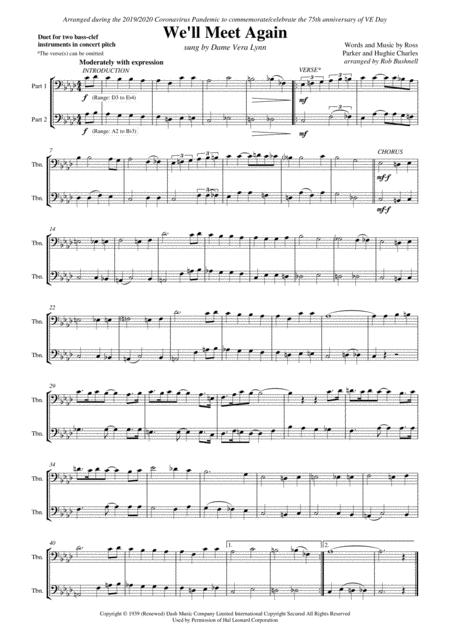 We Will Meet Again Vera Lynn Duet For Two Bass Clef Instruments In C A Flat Major Sheet Music