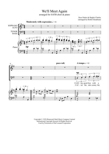 Free Sheet Music We Will Meet Again Vera Lynn