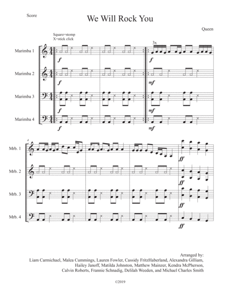 We Will Rock You For Diatonic Chromatic Marimba Quartet Sheet Music