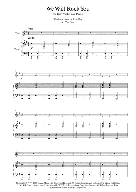 We Will Rock You For Easy Solo Violin And Piano Sheet Music