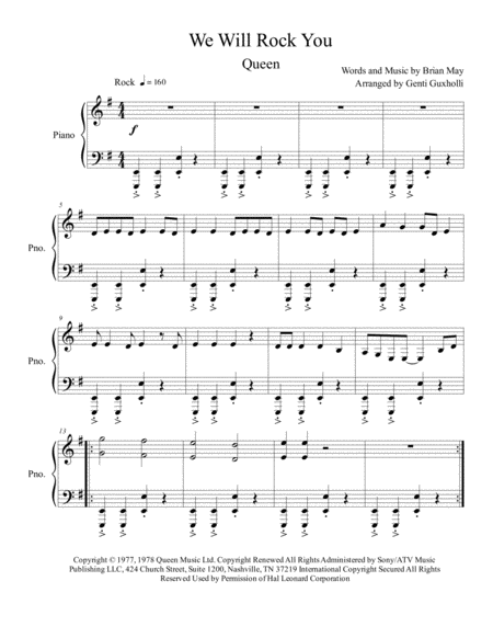 We Will Rock You Piano Solo Sheet Music