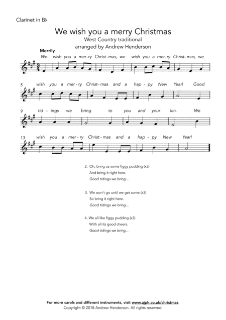 Free Sheet Music We Wish You A Merry Christmas Easy Clarinet Easy Piano