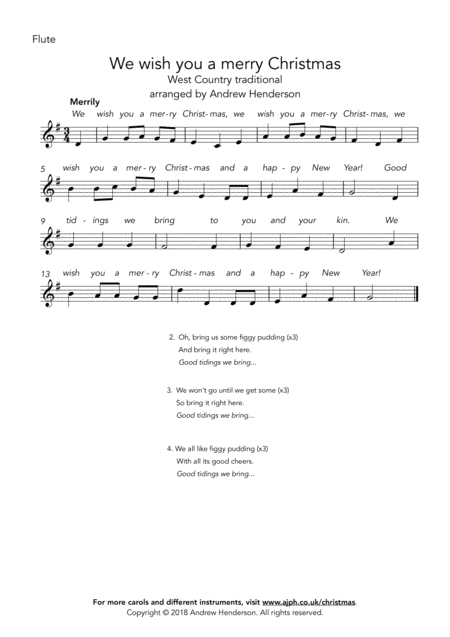 We Wish You A Merry Christmas Easy Flute Easy Piano Sheet Music