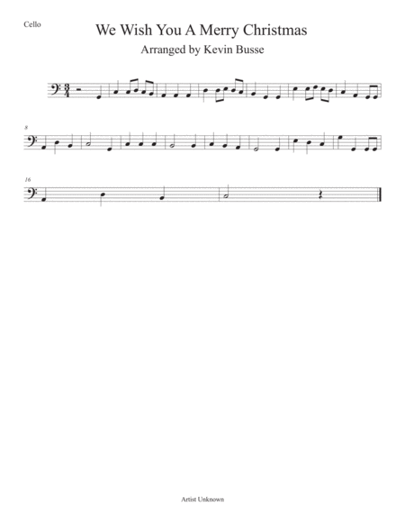 We Wish You A Merry Christmas Easy Key Of C Cello Sheet Music