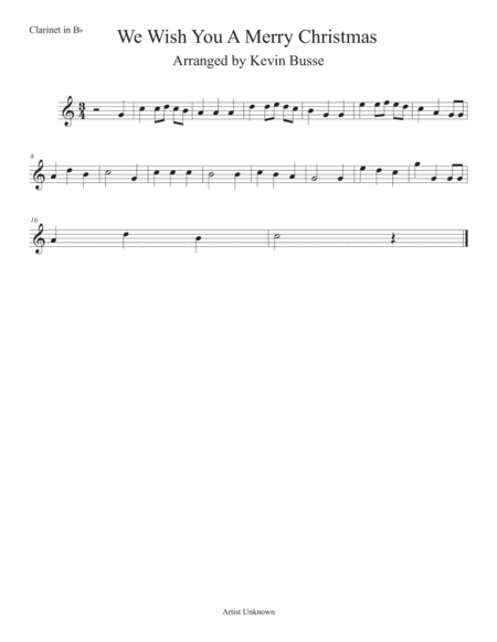 We Wish You A Merry Christmas Easy Key Of C Clarinet Sheet Music