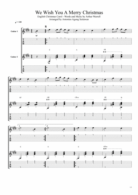 We Wish You A Merry Christmas Fingerstyle Guitar Duet Sheet Music