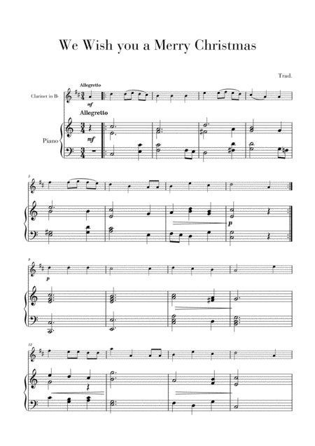 Free Sheet Music We Wish You A Merry Christmas For Clarinet In Bb And Piano