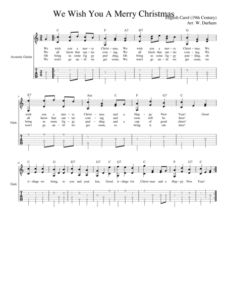 Free Sheet Music We Wish You A Merry Christmas For Fingerstyle Guitar Tab Notation Easy