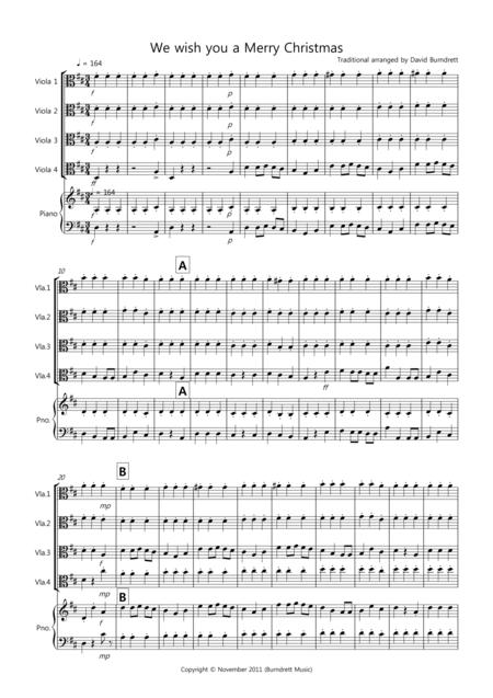 Free Sheet Music We Wish You A Merry Christmas For Viola Quartet