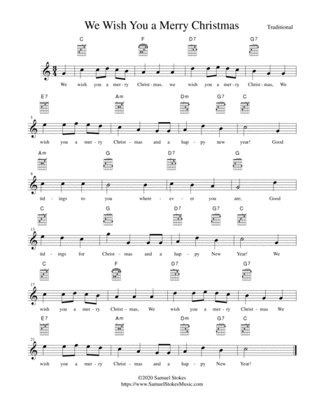 We Wish You A Merry Christmas Lead Sheet In C Major Sheet Music