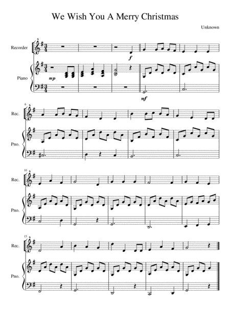 We Wish You A Merry Christmas Recorder Solo Sheet Music