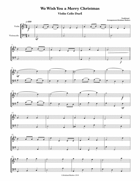 Free Sheet Music We Wish You A Merry Christmas Violin Cello Duet