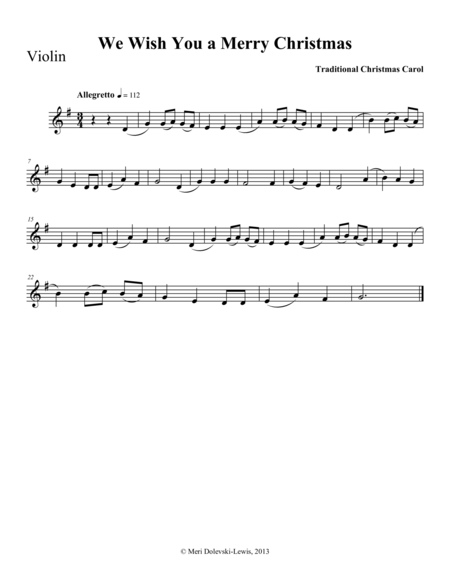 We Wish You A Merry Christmas Violin Piano Sheet Music