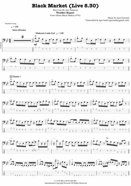 Weather Report Jaco Pastorius Black Market Live 8 30 Complete And Accurate Bass Transcription Whit Tab Sheet Music