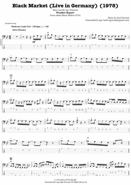 Weather Report Jaco Pastorius Black Market Live In Germany Complete And Accurate Bass Transcription Whit Tab Sheet Music