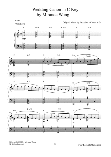 Wedding Canon Romantic Wedding Piano Music In C Key New Popular Version Sheet Music