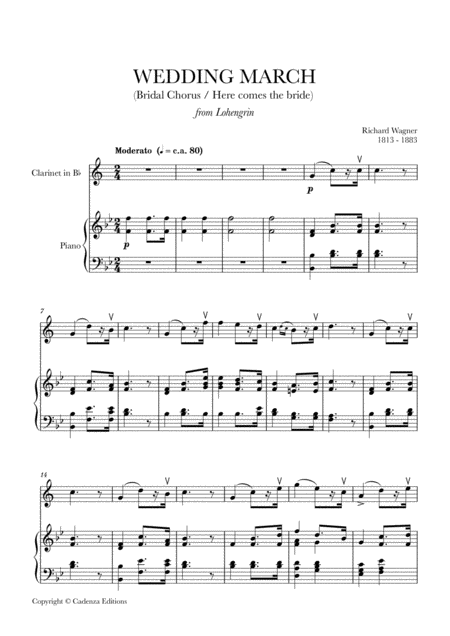 Wedding March Bridal Chorus Here Comes The Bride For Clarinet In Bb And Piano Sheet Music